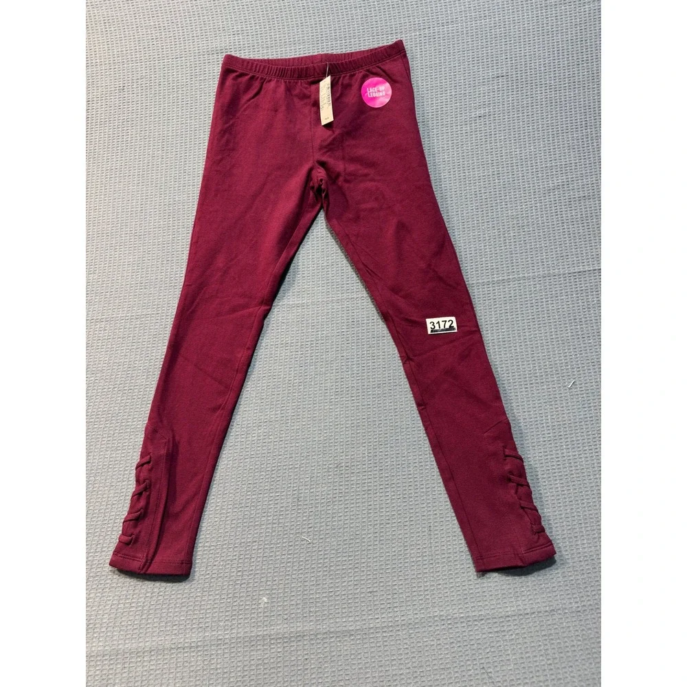 The Childrens Place Lace-Up Legging Girls L 10/12 Sugar Beet Burgundy